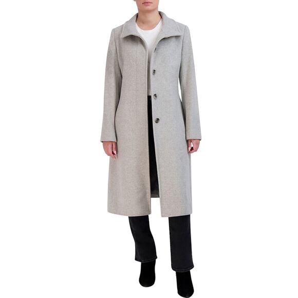 NWOT Cole Haan Women's Minimal Wool Blend Car Coat US 2 Light Gray Long Winter - Picture 1 of 13